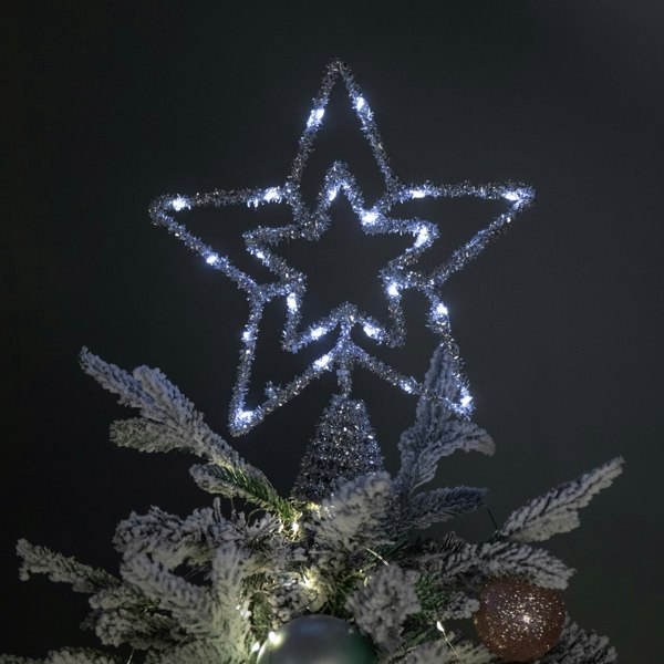 Samuel Alexander 28cm Battery Powered Silver Christmas Star Tree Topper with White Multi-Action LEDs