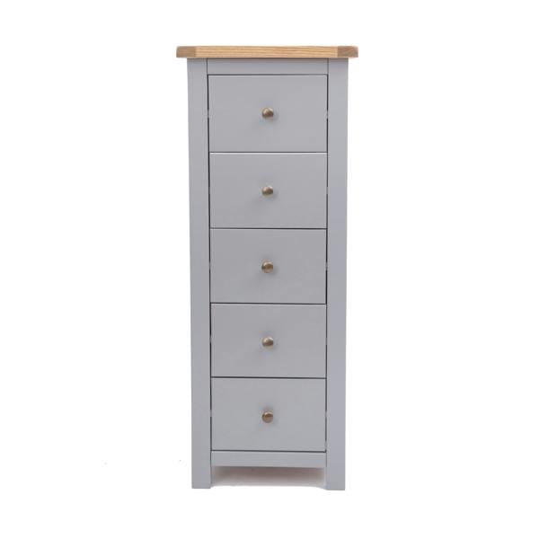 Mirano 5 Drawer Narrow Chest of Drawers Brass Knob