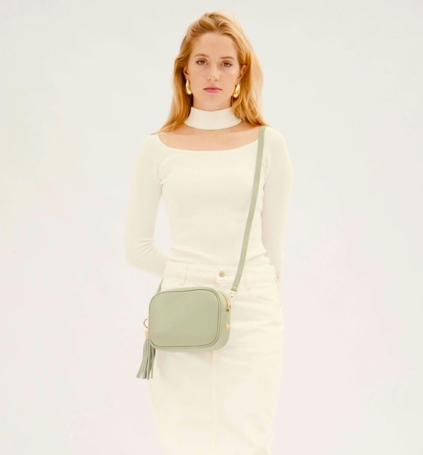 Apatchy London The Tassel Leather Crossbody Bag - Pistachio