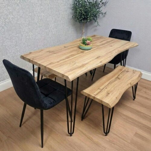 Kosy Koala Modern Dining Table Set With 2 Black Velvet Chairs And 2 Benches Kitchen Dining Room Furniture 117cm