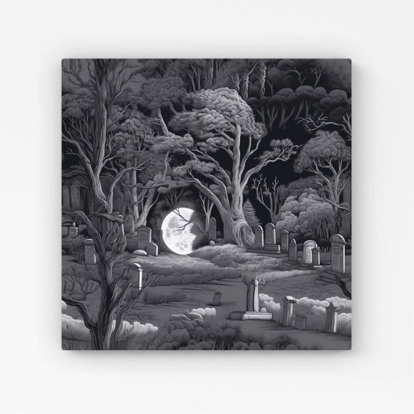 Warren Reed Eerie Moonlit Cemetery Canvas