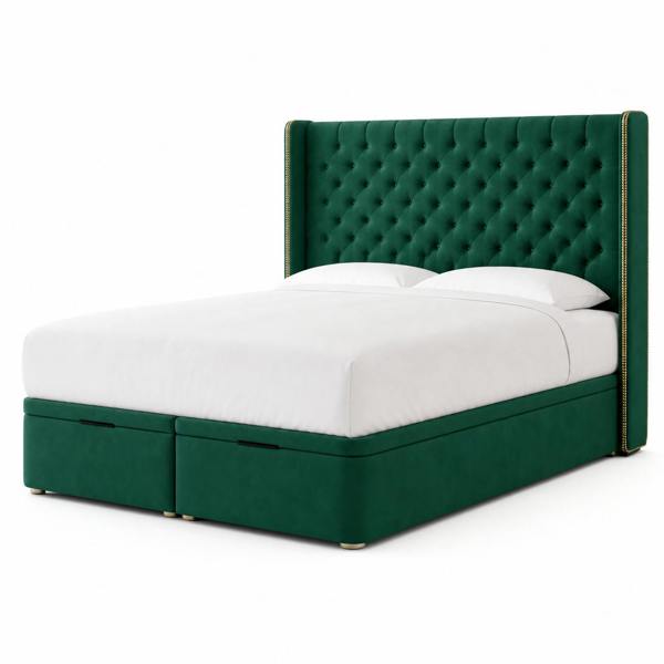 Great British Beds Barcelona Divan Ottoman Bed - Green Plush