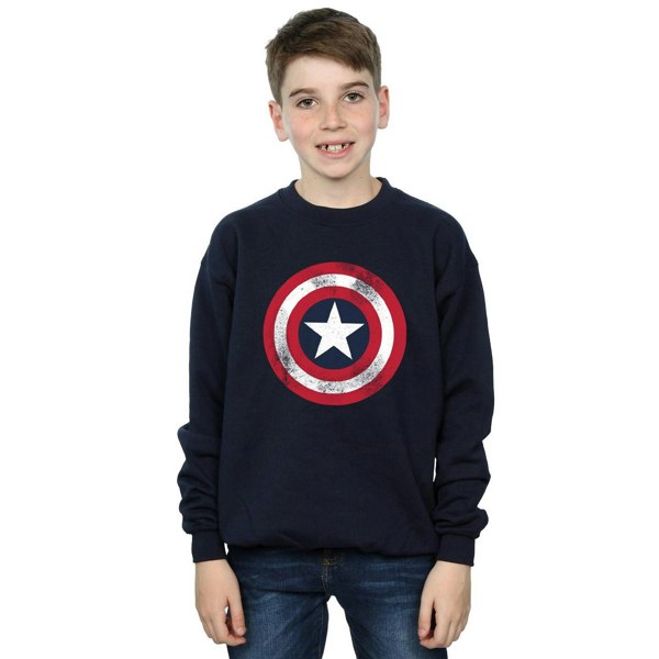 Marvel Boys Captain America Distressed Shield Sweatshirt - Navy Blue