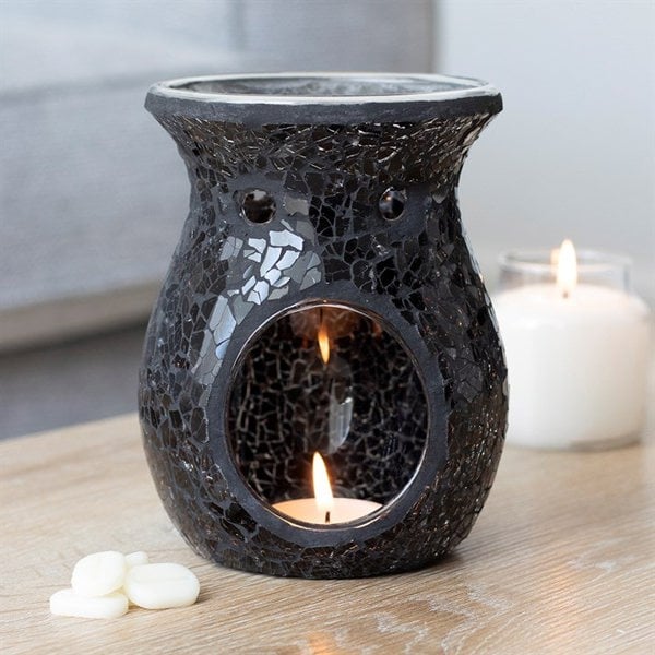 Serano Large Black Crackle Oil Burner and Wax Warmer