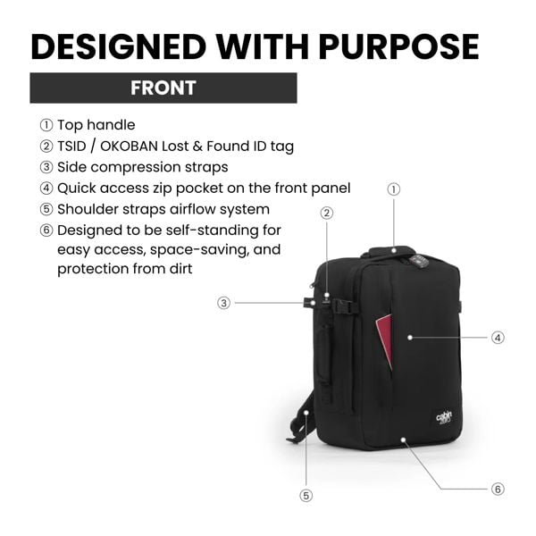 CabinZero Classic Tech Backpack 28L, Underseat-Approved with External Laptop Compartment, Water Bottle Pocket