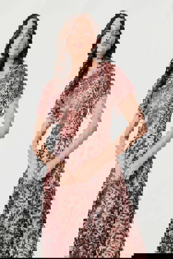 Brown | Animal Print Angel Sleeve Maxi Dress