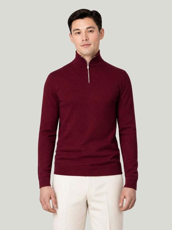 Serran London Men's Half Zip Wool Jumper - Red