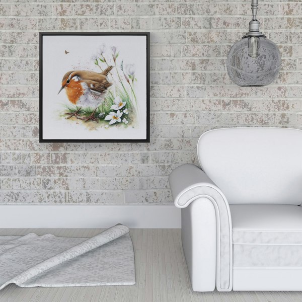 Warren Reed Robin And Daisies Watercolour Framed Canvas