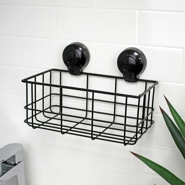 Showerdrape Suctionloc Black Steel Suction Wall Mounted Bottle Basket