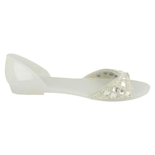 Spot On Ladies Spot On F0794  Open Toe Flat Ballerina With Jewelled Detailing