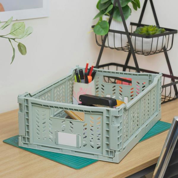 JVL STACKIT - Plastic Foldable Storage Crate -14.5L - Green