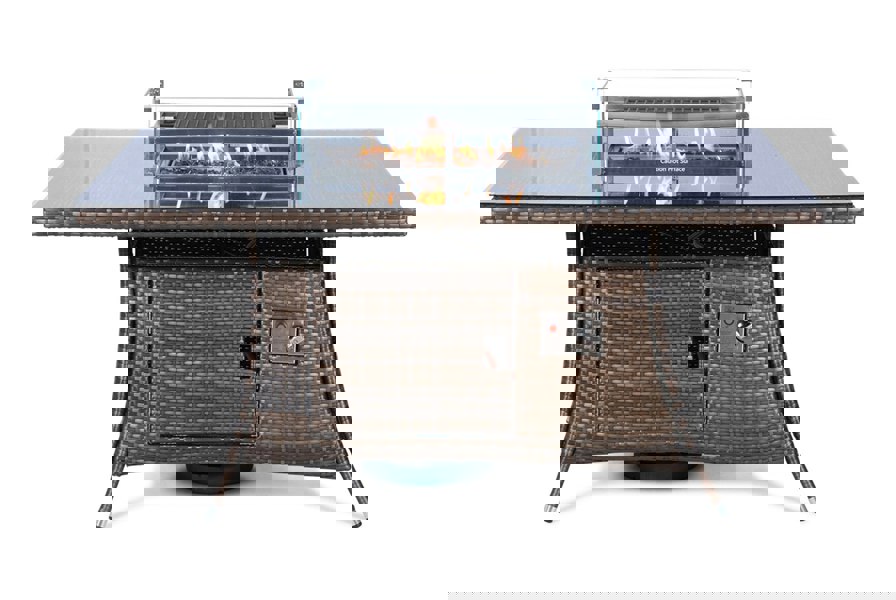 Giardino Fire Pit 6 Seater Rectangle Rattan Dining Table