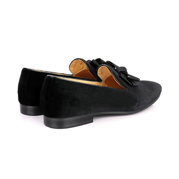 David WeJ Alfred Velvet Bow Tie Loafers - Black