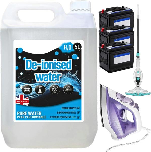 5 Litre Deionised Water Mineral-Free Ideal For Batteries, Steam Irons & Cleaning Multi-Purpose Distilled Water