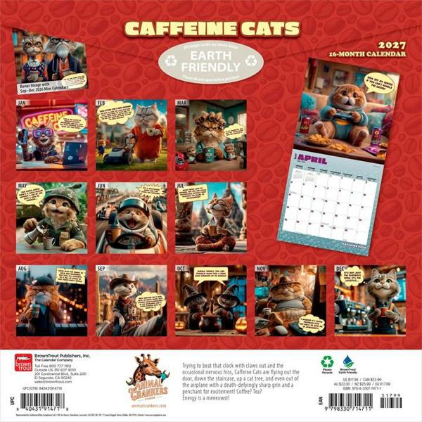 Caffeine Cats Calendar 2027, Wall Calendars, Month To View, Cats, Gift