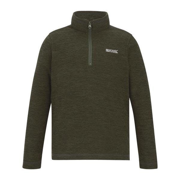 Regatta Kids Hot Shot Quarter Zip Fleece Top - Dark Khaki - Dark Khaki - 70% Polyester/30% Recycled Polyester