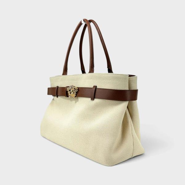 Versace Medusa Head Large Canvas Belt Tote Bag Beige