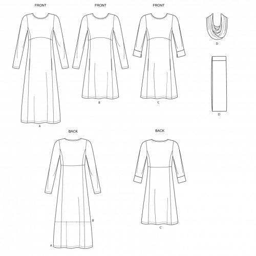 New Look Sewing Pattern 6632, Dresses, Scarves for Women, A (10-12-14-16-18-20-22) - Easy