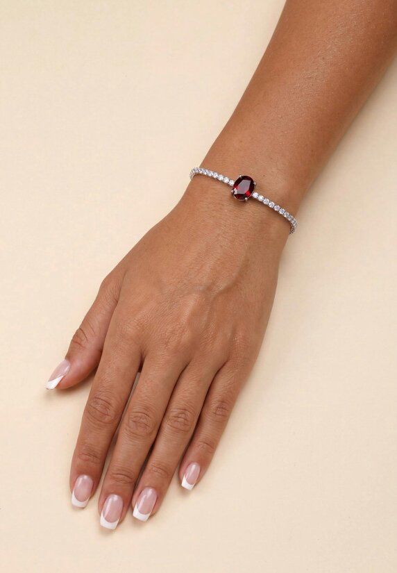 Latelita Garbo Oval Gemstone Tennis Bracelet Ruby Silver