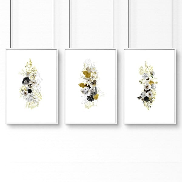 Wall art for large living room wall | set of 3 Floral wall art prints