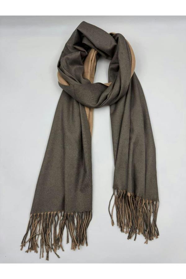 Dyzi Two-Tone Reversible Cashmere-Feel Scarf Tan Grey