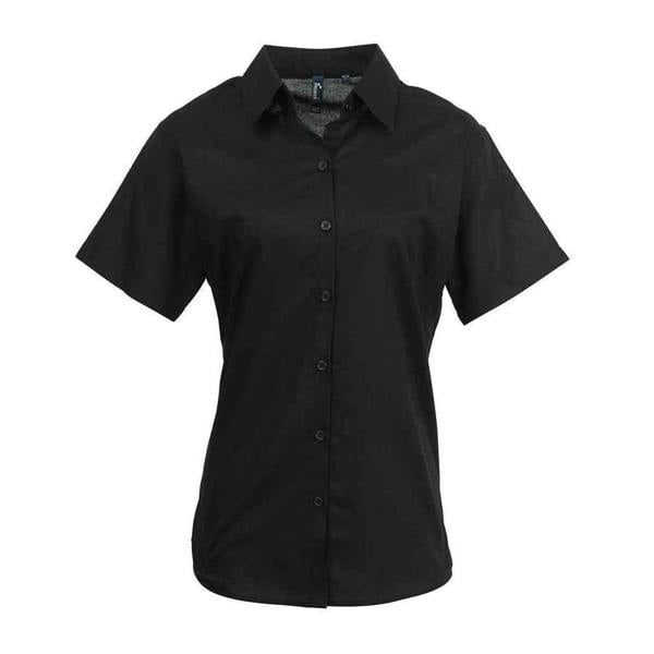 Premier Womens/Ladies Signature Pearlised Oxford Short-Sleeved Shirt - Black