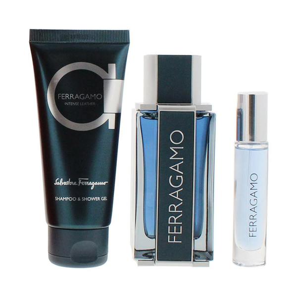 Salvatore Ferragamo Intense Leather Eau de Parfum 100ml, EDP 10ml + Shower Gel 100ml Gift Set for Him