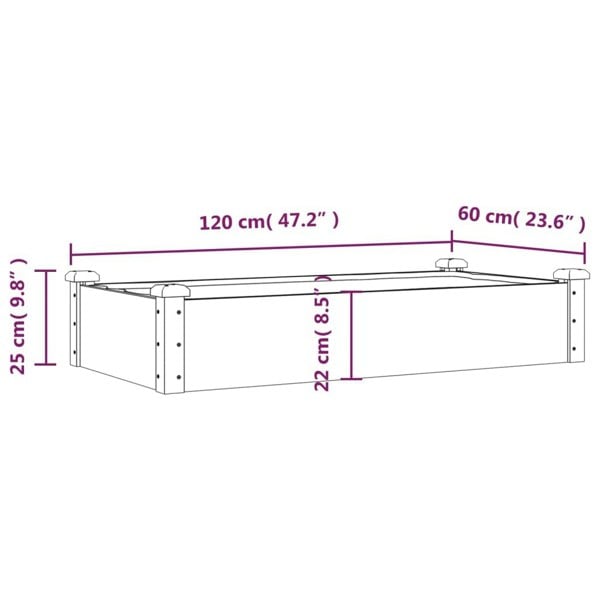 Berkfield Garden Raised Bed with Liner Brown 120x60x25 cm Solid Wood Fir