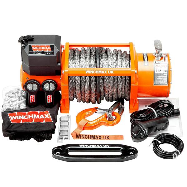 Winchmax 17,000lb (7,711kg) 24V Winch 25m x 13mm Dyneema Rope, Wireless Remote Controls