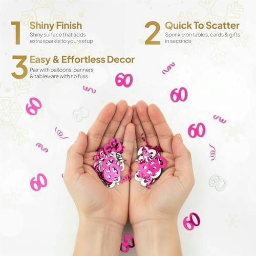 60th Birthday Pink and Silver Metallic Confetti Table Decorations, Pack Sizes for Party Styling image 7