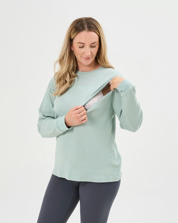 Pretty Mama Essential Ribbed Long-Sleeved Breastfeeding Top - Sage