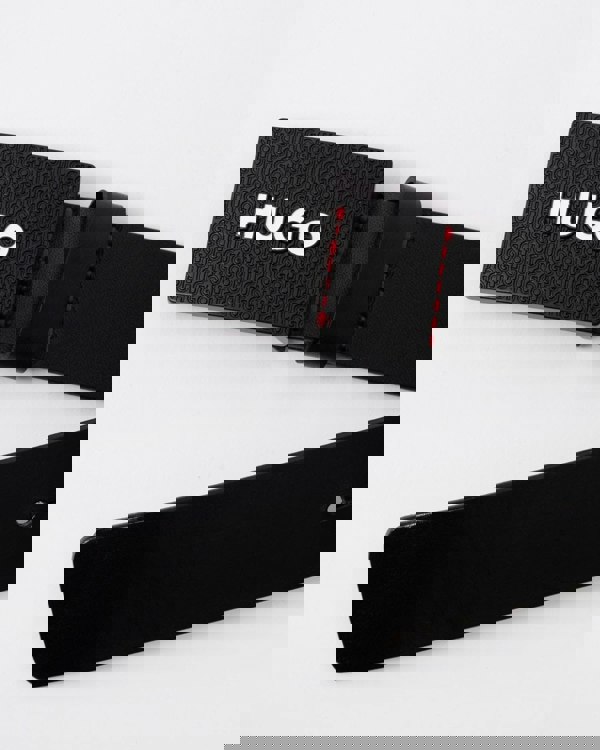 HUGO Gilao Mens Matte Leather Belt with Branded Plaque Buckle