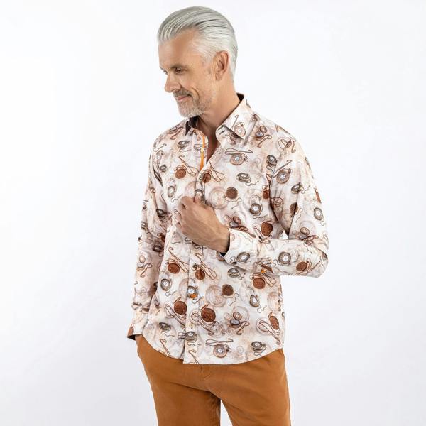 VINTAGE POCKET WATCH PRINT SHIRT - Premium Men's Patterned Shirt by Claudio Lugli | Bold Design, Tailored Fit, Best Printed Shirts