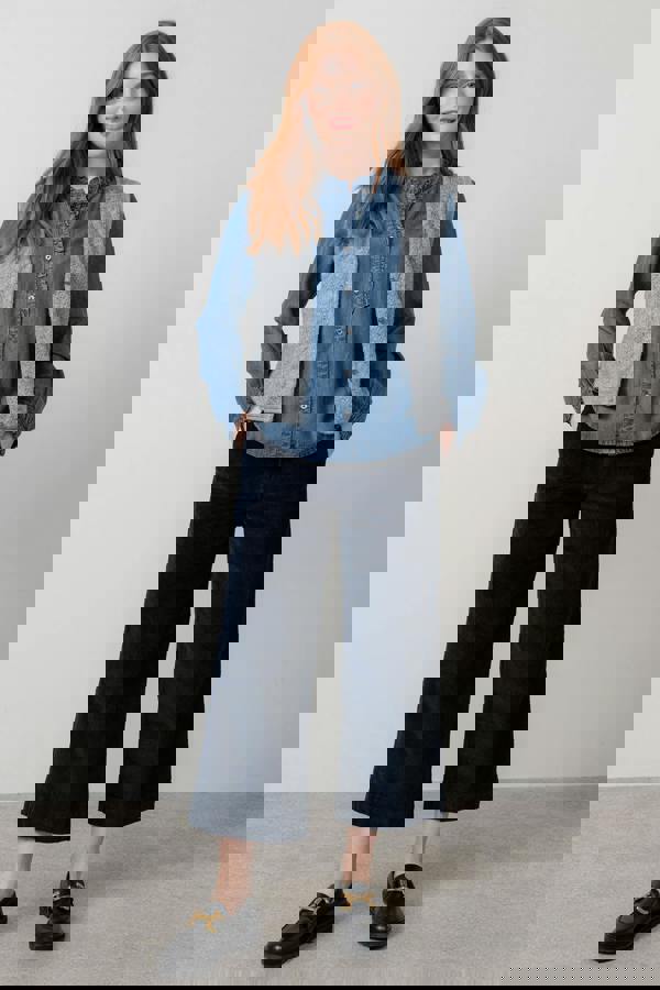 Lily & Me Isla Stretch Jumbo Corduroy Cropped Trousers Navy