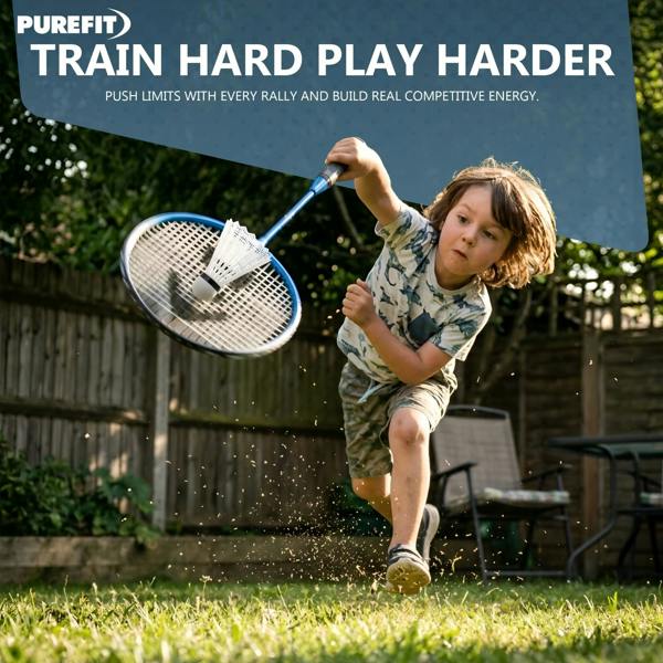 PUREFIT Badminton Set Includes 2 Rackets, 2 Nylon Shuttlecocks & Carry Case Tempered Steel Racquets for Outdoor Garden
