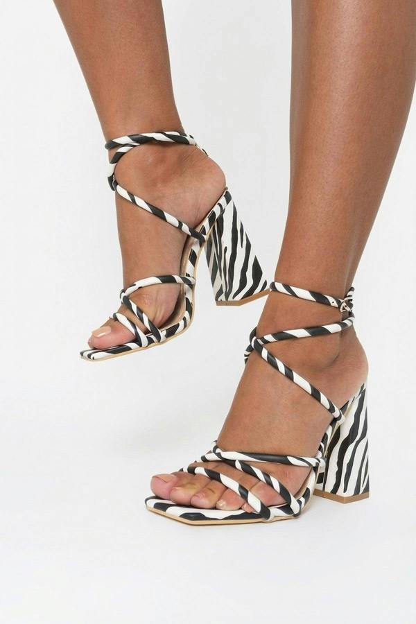 Michaela Strappy Ankle Block Heeled Sandals - Zebra_wb