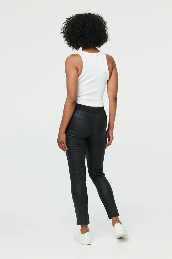 Black | Faux Leather Tie Waist Slim Trousers