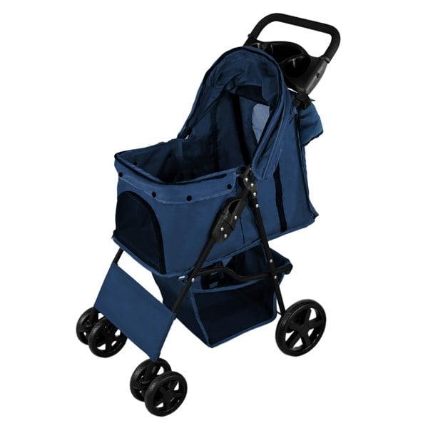 Monstershop Pet Stroller with Rain Cover & Caddy Bag - Navy Blue