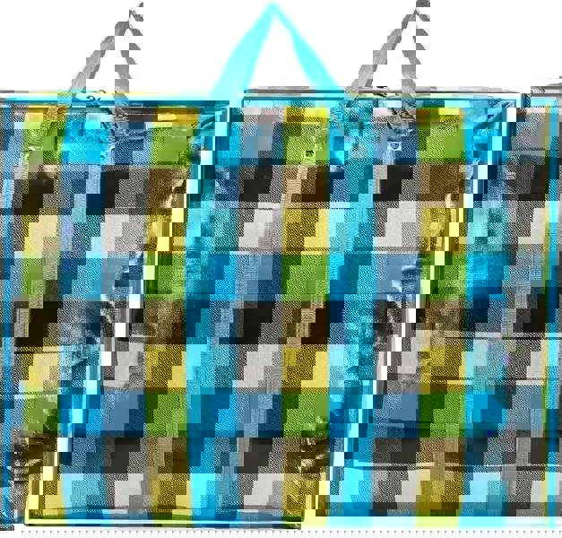 KAV Random Coloured Laundry Shopping Bags - Strong Reusable Waterproof Storage Bag with Zipper & Handle for Travel, Moving, Packing Cloths (50 x 35cm)