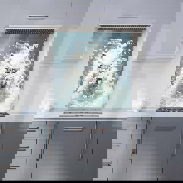 Warren Reed - Designer White Wolf With Glasses Splashart Kitchen Splashback