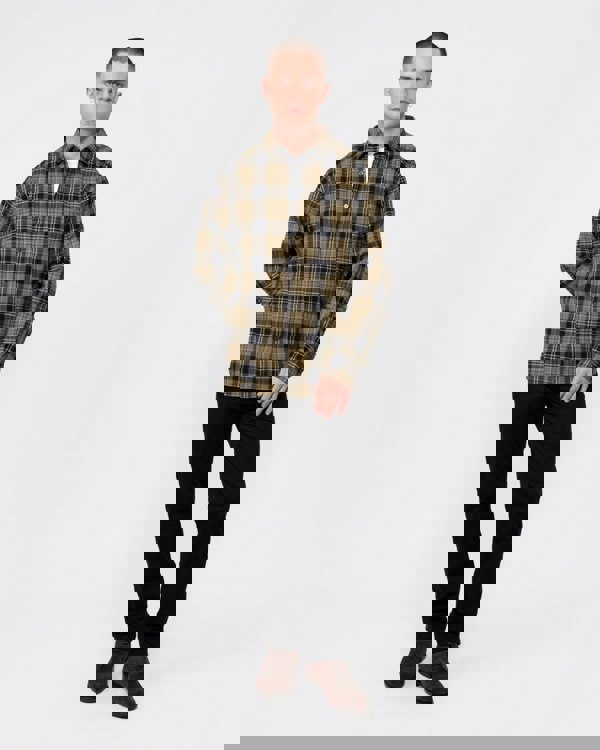 Oliver Sweeney Censo Mens Long Sleeved Brushed Cotton Shirt - Khaki Check