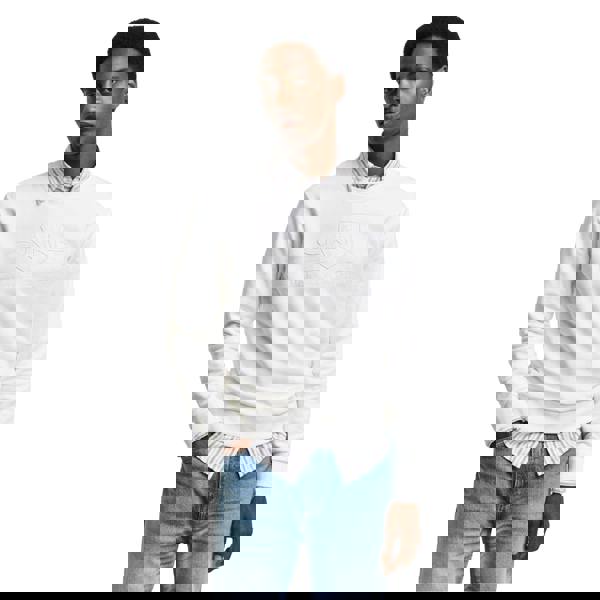 Gant Mens Tonal Logo Crew Neck Sweatshirt - Cream - 