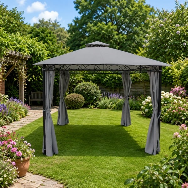 Glendale Marco Polo Garden Gazebo 3m x 4m with Curtains - Double Roof Design