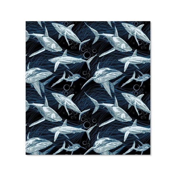 Warren Reed - Designer Hand Drawn Shark Pattern Kitchen Splashback