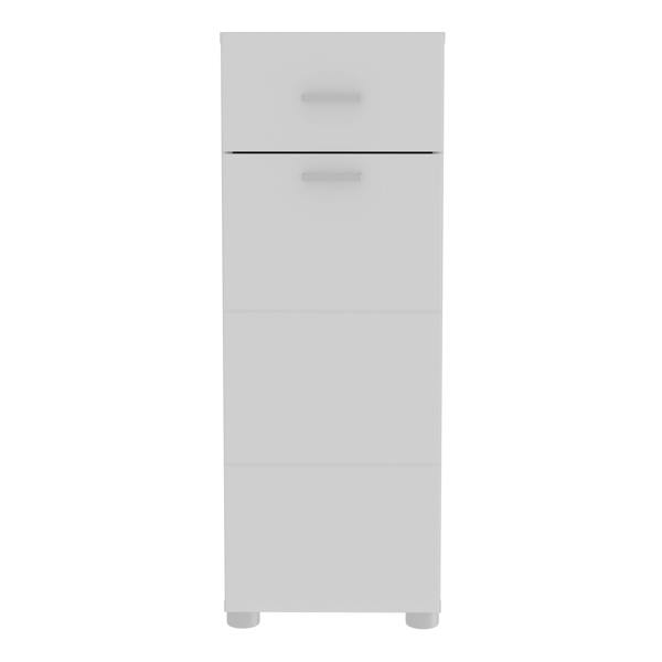 Furniture To Go Ice Cave Bathroom Storage Cupboard with 1 Door & 1 Drawer with Silver Handles in White with White High Gloss Door