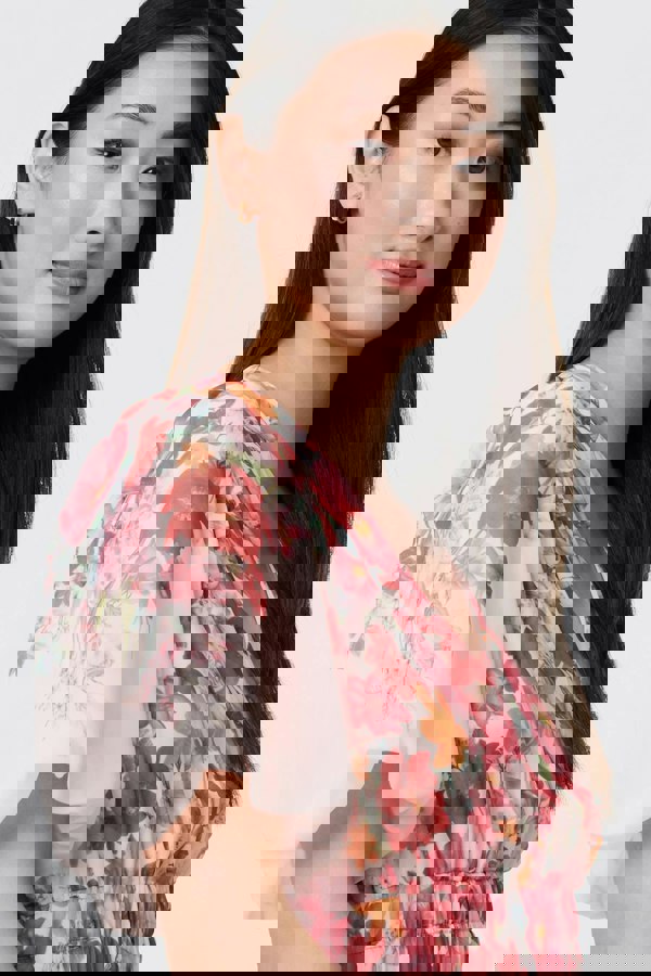 Pink | Floral Print Angel Sleeve Mini Dress
