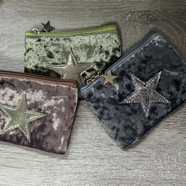 Love EMVY Velvet Star Coin Purse with Sparkly Star & Star Zip Pull
