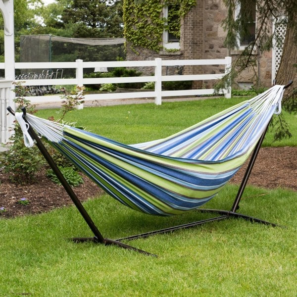 Vivere Double Cotton Hammock with Stand (280cm) - Oasis