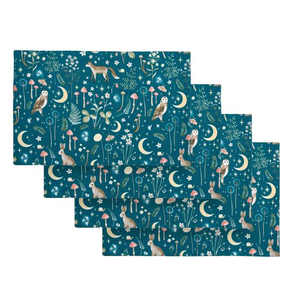 Catherine Lansfield Enchanted Twilight Animals Cotton Dining Placemat 4 Pack Green