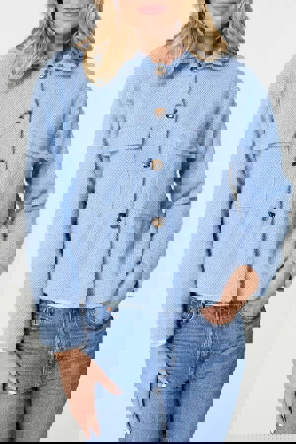 Blue | Flannel Cropped Pocket Front Shacket
